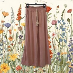 ANTHROPOLOGIE Miou Muse Pink Linen Wide-Leg Pants S
